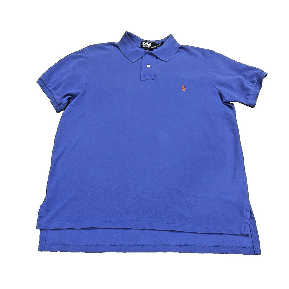 Polo Ralph Lauren Vintage 90s Custom Fit Blue with Orange Pony Polo — Large